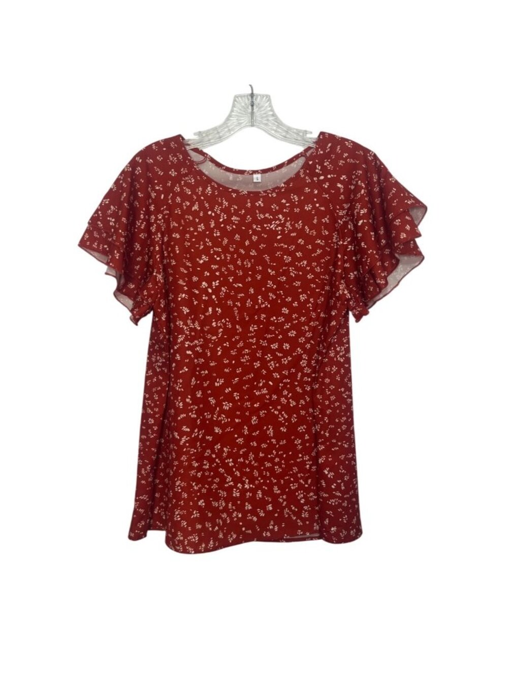 Ditsy Floral Flutter Sleeve Blouse Small Brown New WOT Lightweight Casual Top